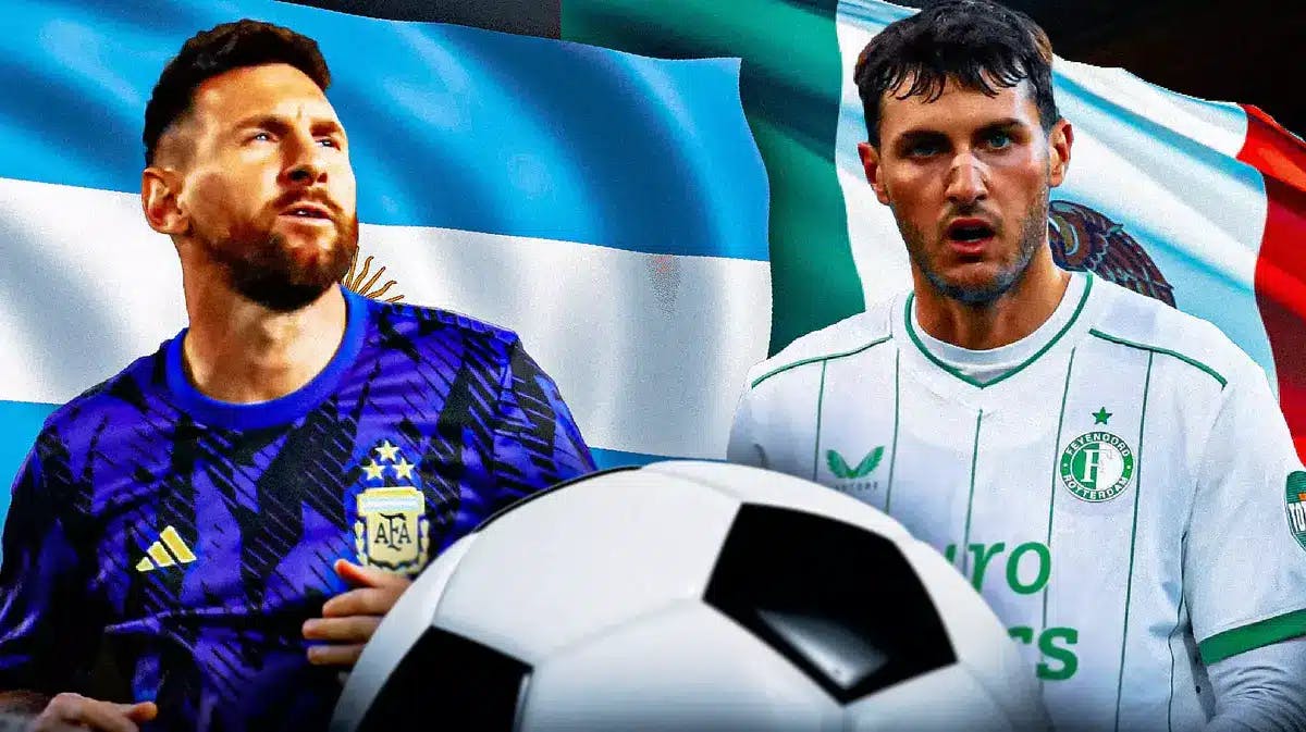 Santiago Gimenez in front of the Mexican flag, Lionel Messi in front of the Argentine flag