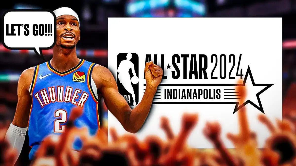 Thumb: Thunder Shai Gilgeous-Alexander screaming, saying, “Let’s go!!!” NBA All-Star game logo in the background.