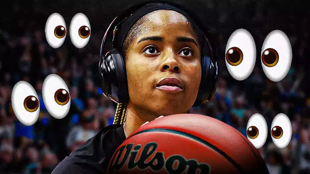 Los Angeles Spark player Jordin Canada with eyeball emojis looking at her because she is eyeing a sign-and-trade in WNBA free agency