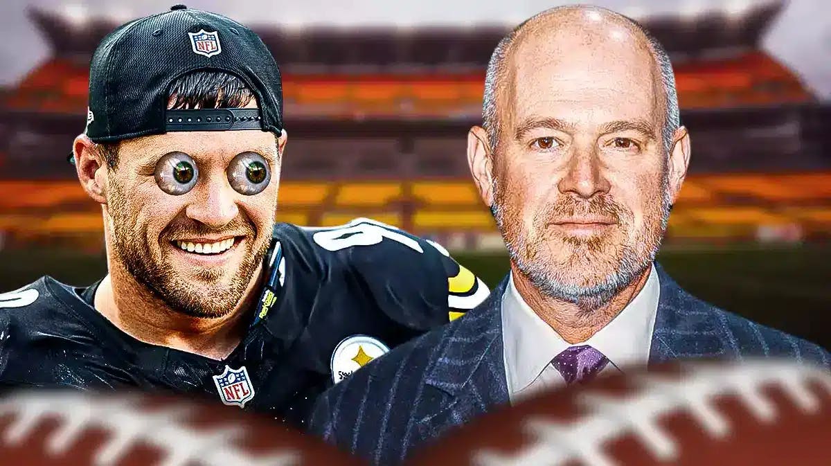Steelers' TJ Watt with eyes bugging out, looking at Rich Eisen