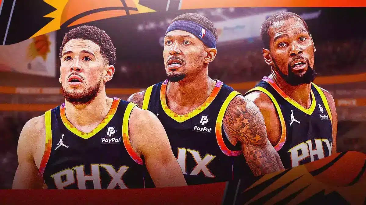 Devin Booker, Bradley Beal and Kevin Durant all in Phoenix Suns jerseys