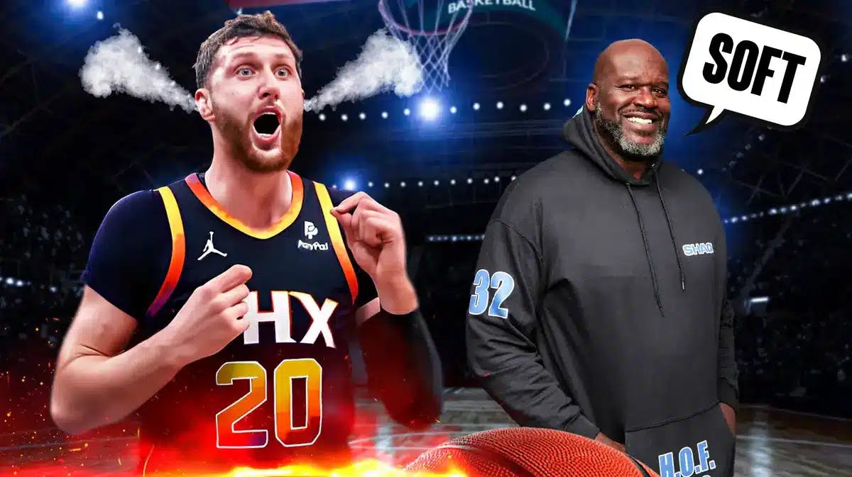 Shaq saying the following: Soft Suns' Jusuf Nurkic looking angry with smoke coming out of ears