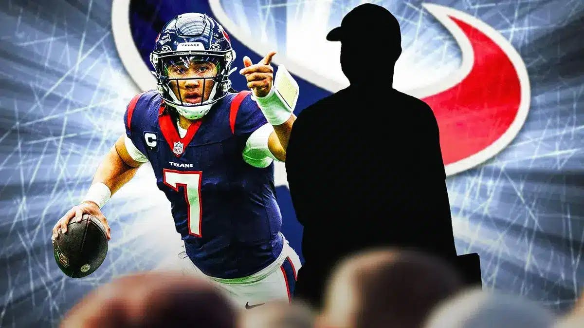 CJ Stroud pointing to a black silhouette of Bobby Slowick