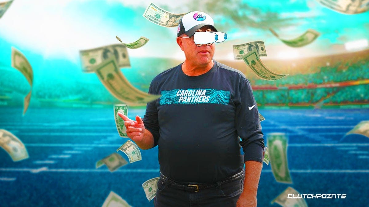 Panthers owner David Tepper with his eyes popping out and money falling around him