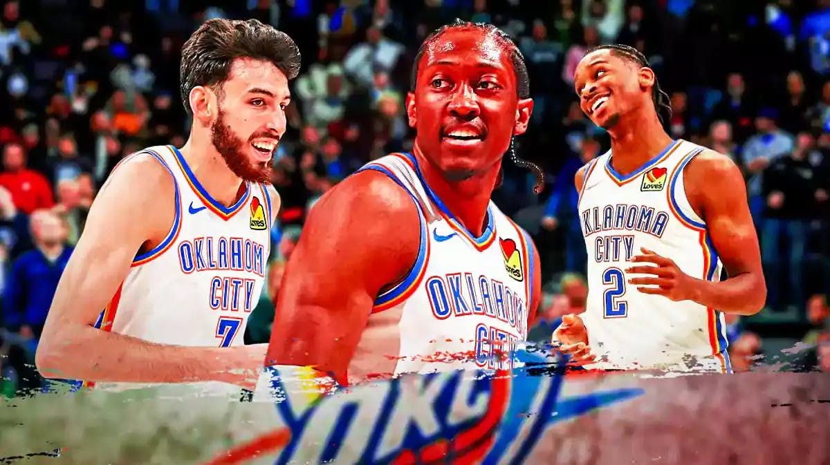 Photo: Shai Gilgeous-Alexander with Chet Holmgren and Jalen Williams in OKC uniform, all smiling