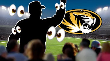 A silhouette next to the Missouri football logo