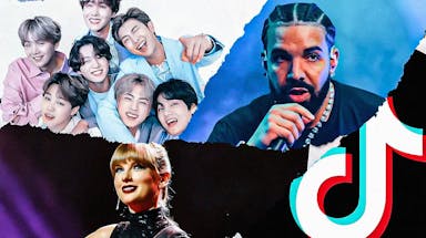 Collage of pics of Taylor Swift, BTS, Drake and TikTok