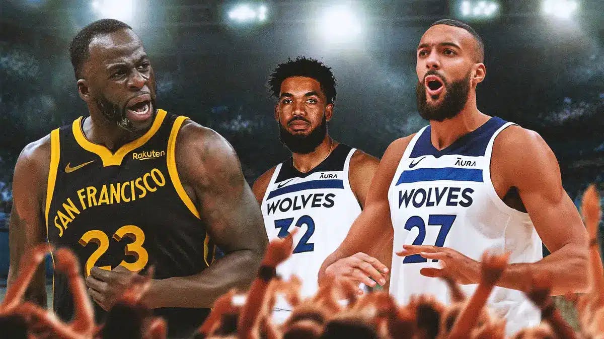 Timberwolves Karl-Anthony Towns and Rudy Gobert with Warriors Draymond Green