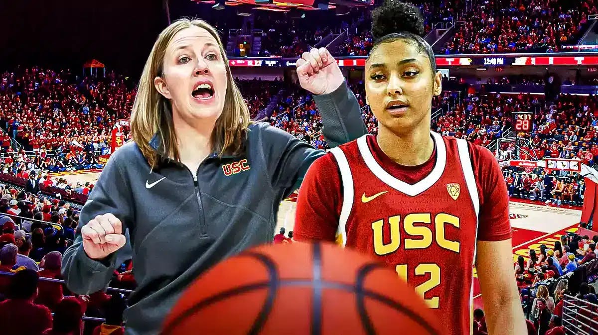USC women’s basketball JuJu Watkins and USC women’s basketball coach Lindsay Gottlieb