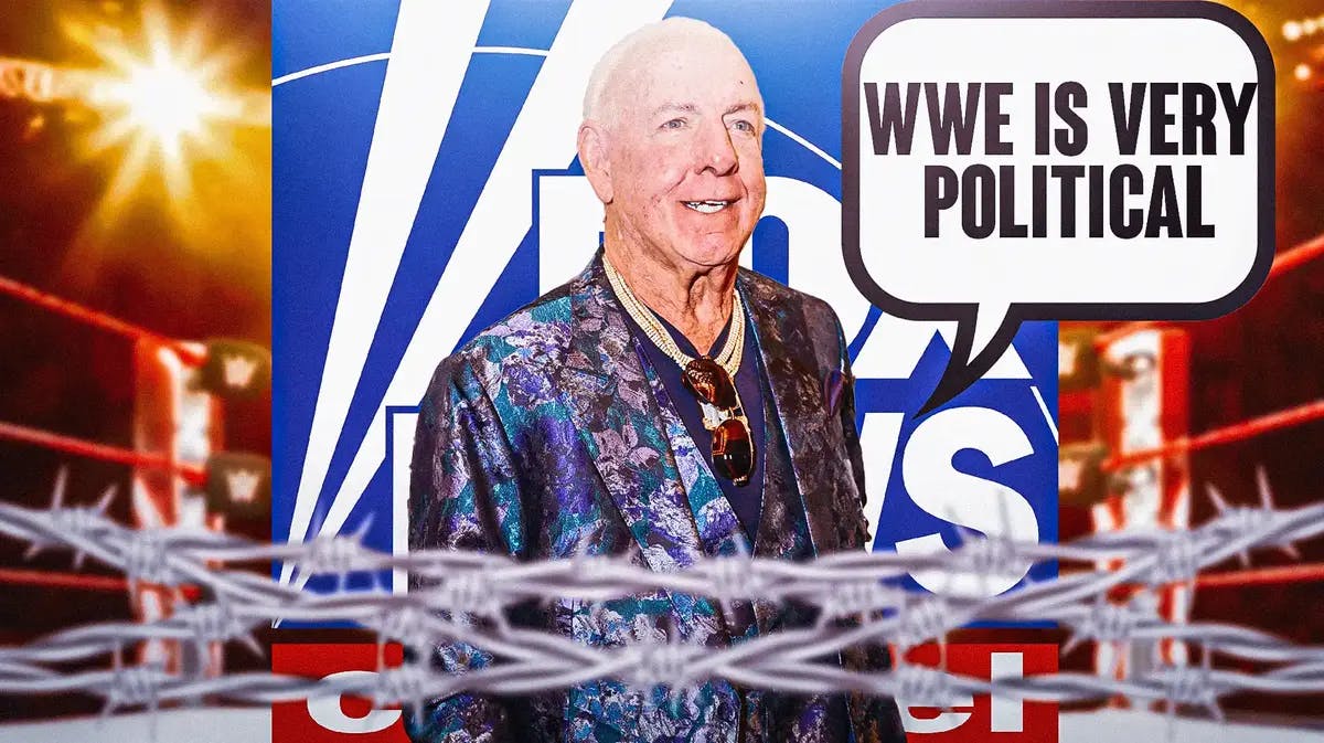Ric Flair with a text bubble reading “WWE is very political” with the Fox New logo as the background.