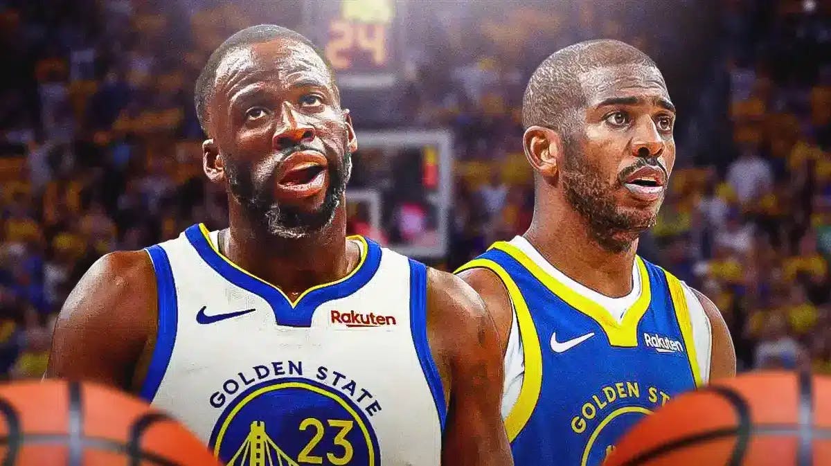 Golden State Warriors stars Draymond Green and Chris Paul in front of the Chase Center.