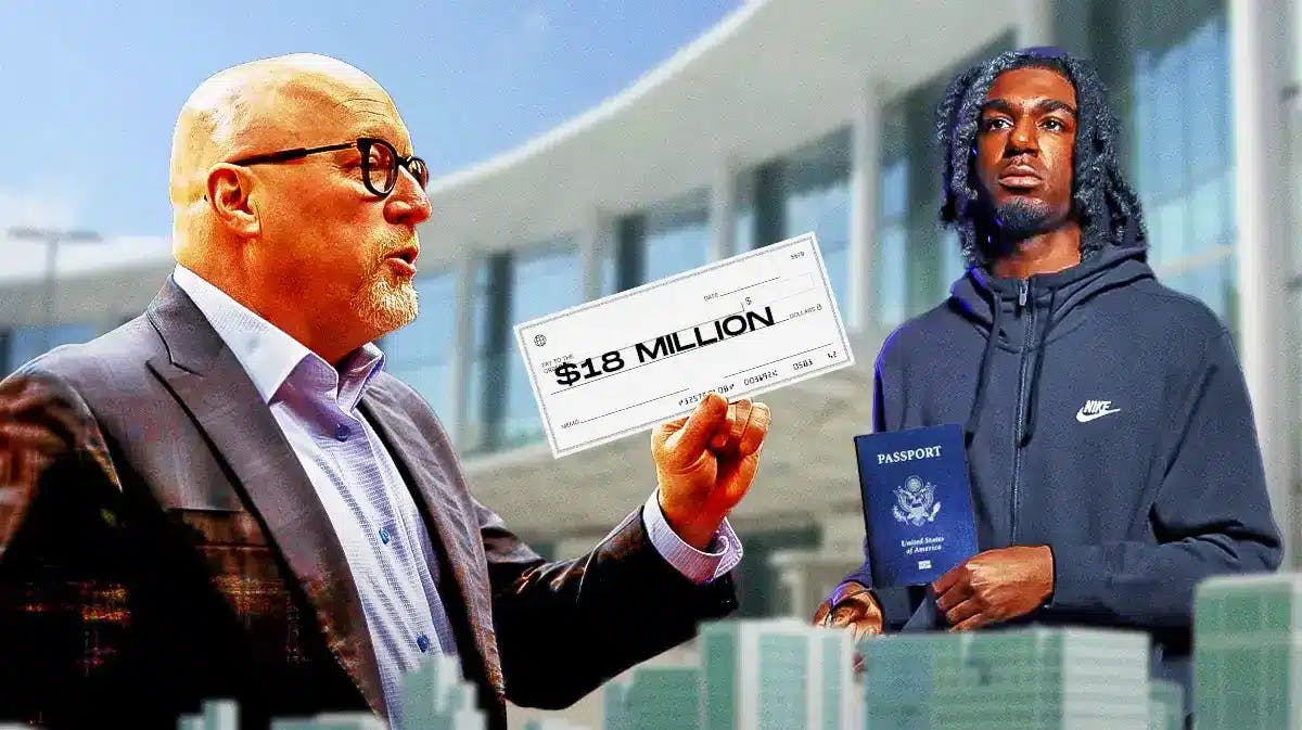 Kira Lewis Jr. with a Passport, Pelicans GM David Griffin holding a $18 million check after the Pascal Siakam trade