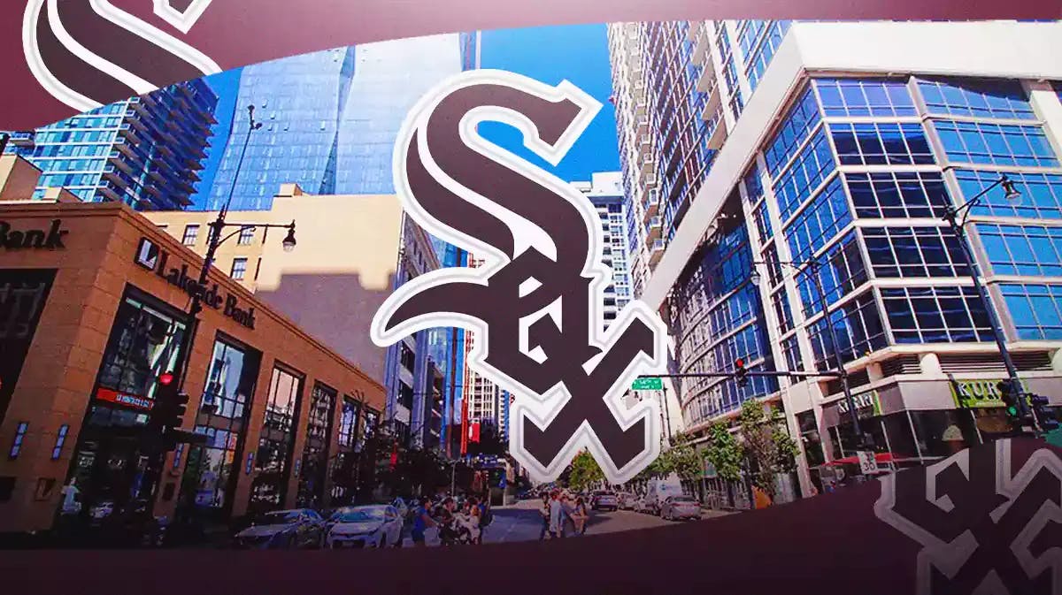 White Sox logo in front of Chicago South Loop neighborhood, rumored White Sox stadium, Jerry Reinsdorf comments, Guaranteed Rate field lease, Al Central standings