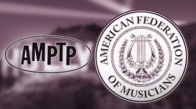 AMPTP and AFM logos; Hollywood sign background