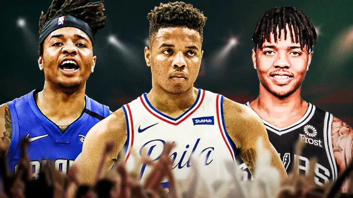 Magic guard and potential trade candidate Markelle Fultz in a Sixers and Spurs jersey