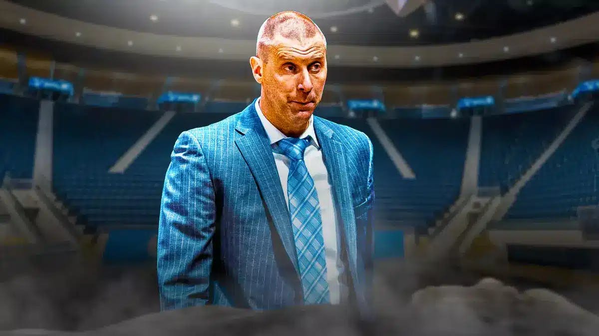 BYU basketball coach Mark Pope looking serious