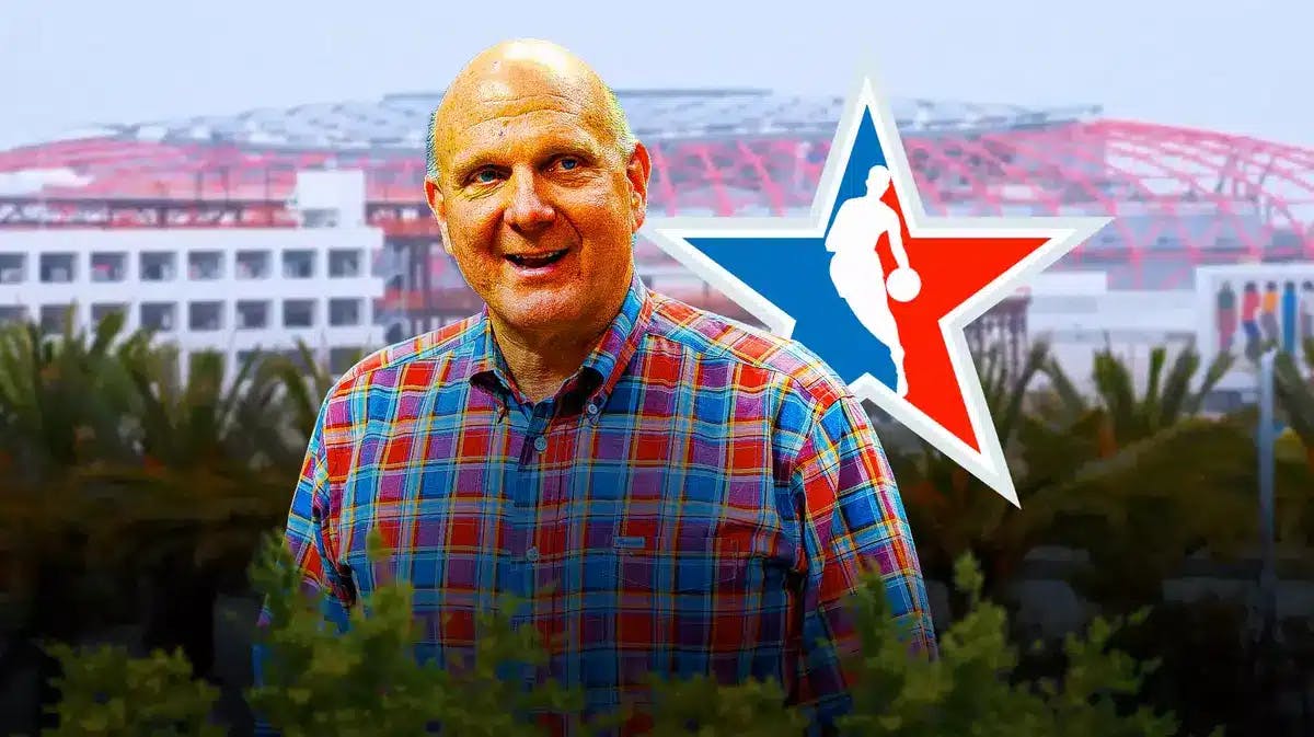 Clippers owner Steve Ballmer in front of NBA All-Star logo
