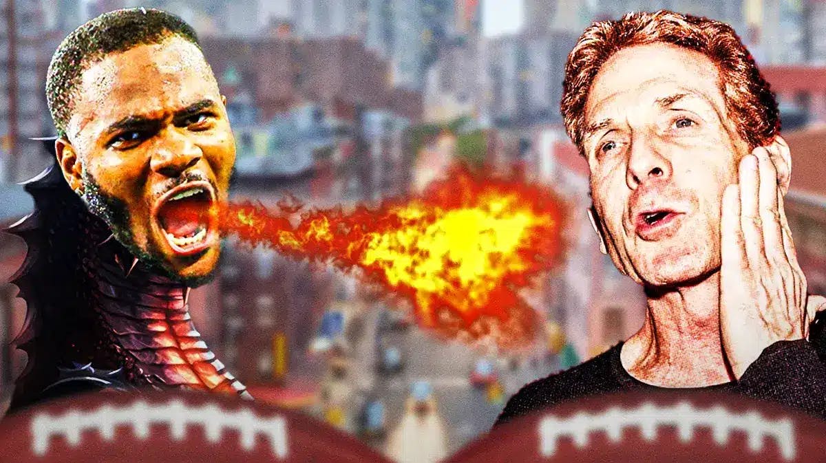 Micah Parsons as a dragon breathing fire on Skip Bayless