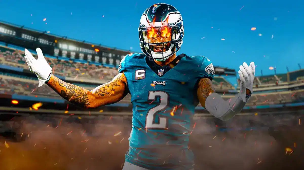 ACTION SHOT of Darius Slay (Eagles) with fire in eyes