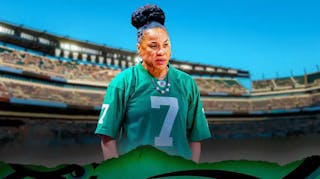 Dawn Staley with Philadelphia Eagles jersey