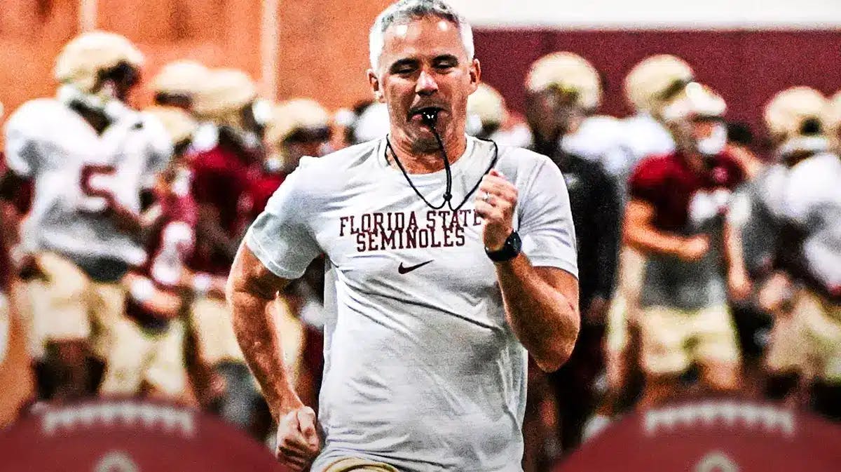 Florida State football, Seminoles, Mike Norvell, Mike Norvell contract, Mike Norvell Florida State, Mike Norvell with Florida State football stadium in the background