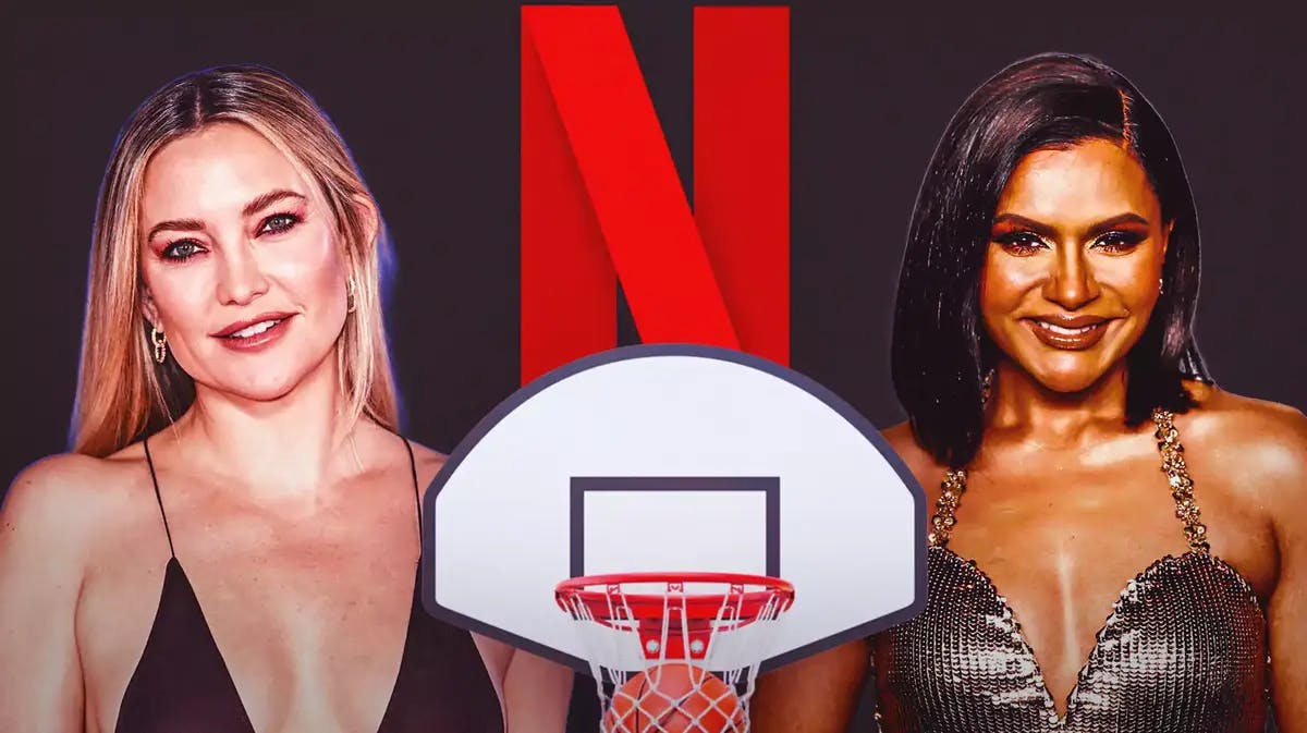 Kate Hudson, Mindy Kaling; Netflix logo and basketball hoop in the middle