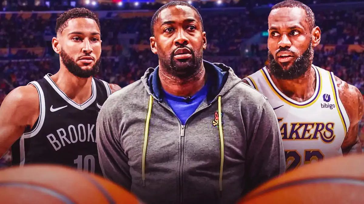 Lakers LeBron James with Gilbert Arenas, Paul George, and Ben Simmons