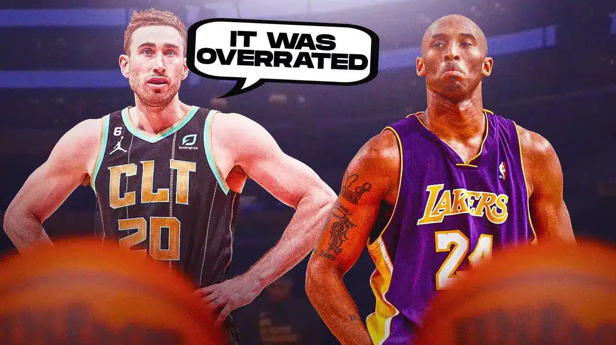 Gordon Hayward saying “it was overrated” with Kobe Bryant in a Lakers uniform next to him