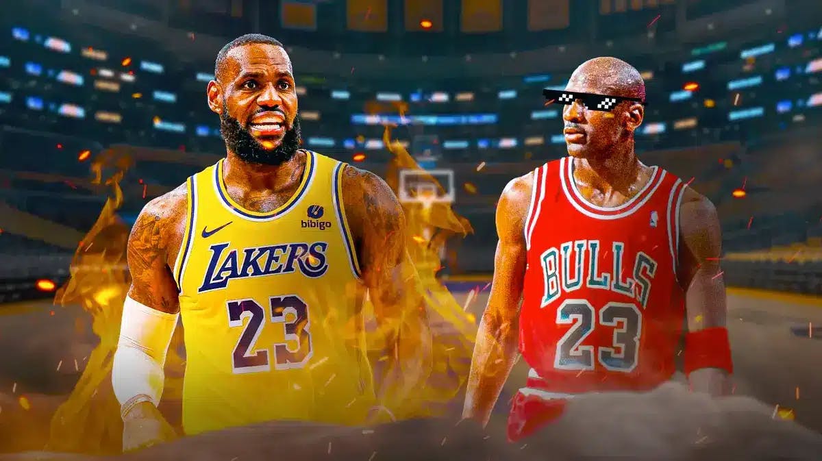 LeBron James (Lakers) on fire and Michael Jordan (BULLS) with DEAL WITH IT SHADES