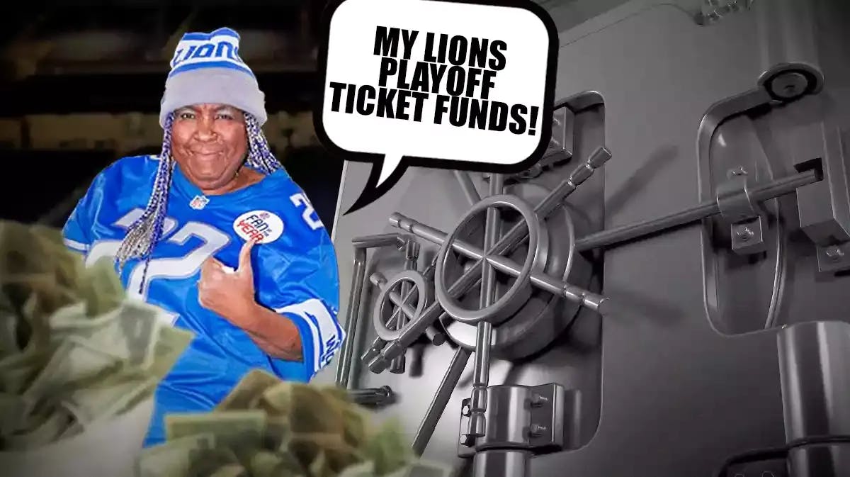 Detroit Lions fans going into a bank vault