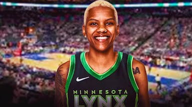 Courtney Williams in a Lynx jersey with the Lynx arena in the background, WNBA free agency