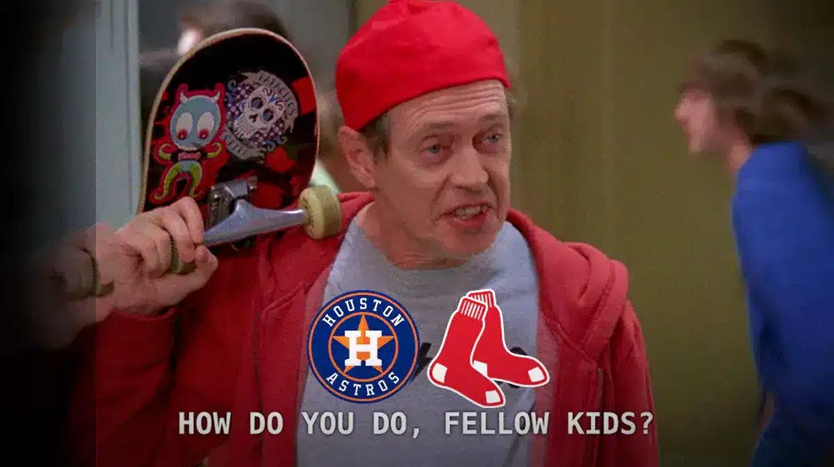 The how do you do fellow kids meme with Astros and Red Sox logo on the and shirt