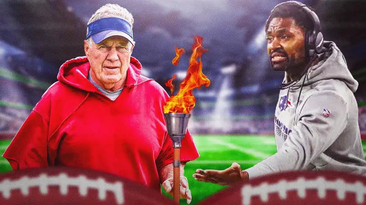 Former New England Patriots head coach Bill Belichick passing the torch to Jerod Mayo