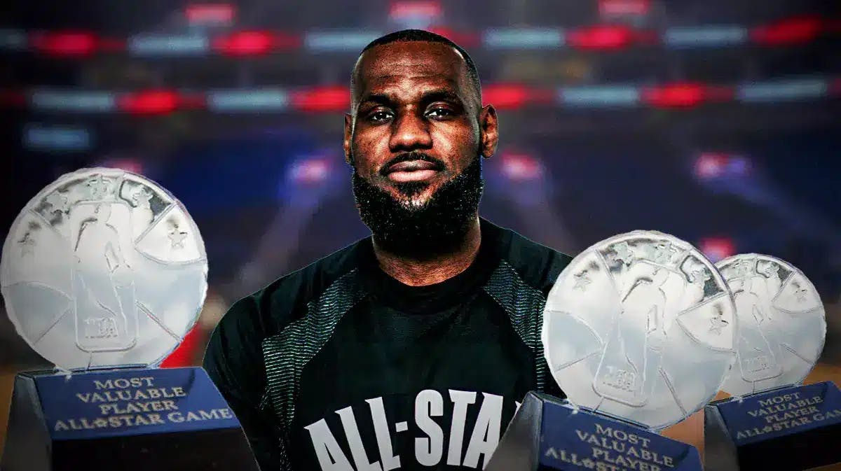 LeBron James with three All-Star Game MVP trophies.