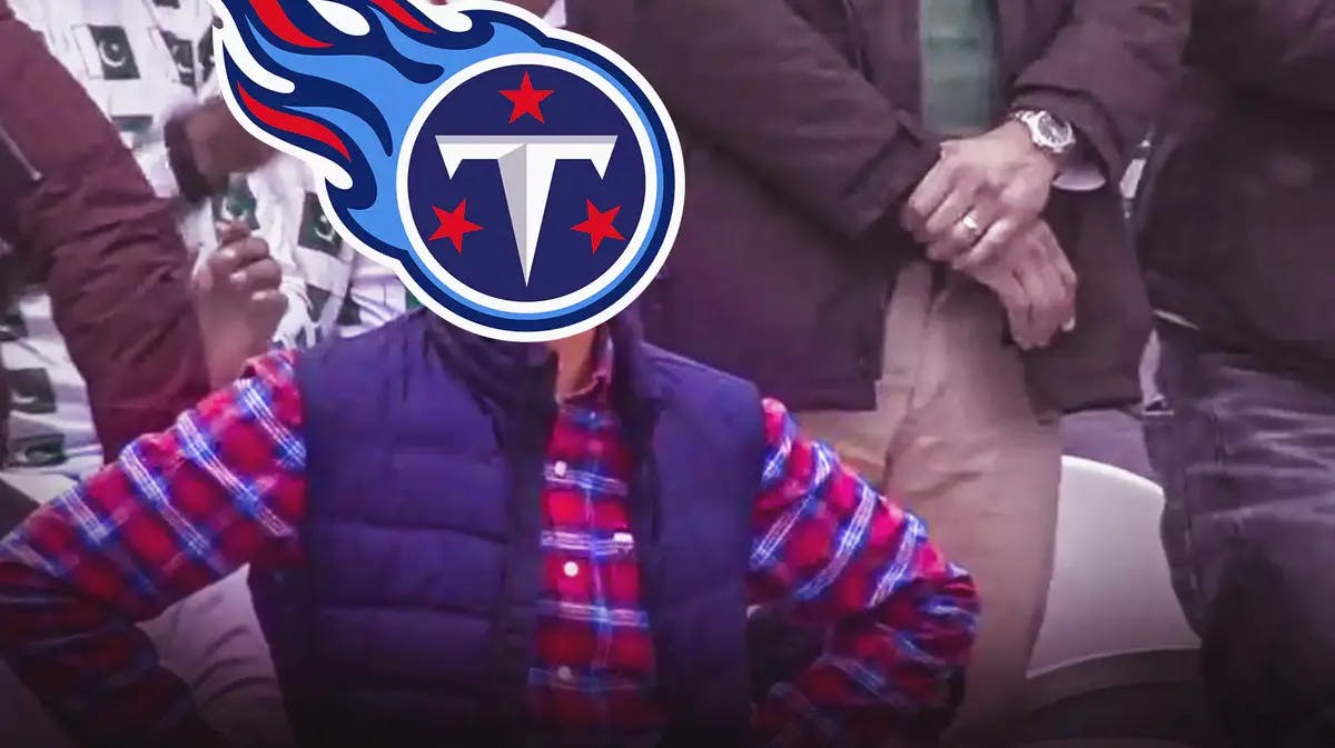 Tennessee Titans logo on the face of the Annoyed Cricket fan meme