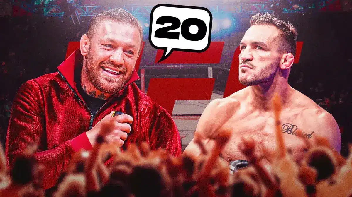 Conor McGregor saying: ‘20’ next to Michael Chandler the UFC logo behind them