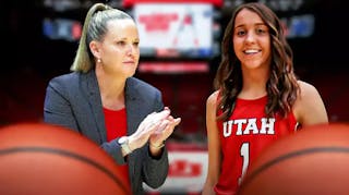 Utah women’s basketball player Kennady McQueen and Utah women’s basketball coach Lynne Roberts