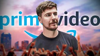 YouTube star MrBeast with Prime Video logo.