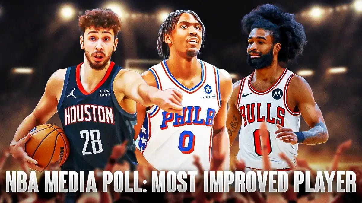 Alperen Sengun, Tyrese Maxey and Coby White with "NBA Media Poll: Most Improved Player" on the bottom