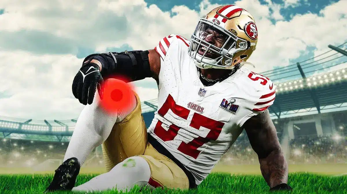 Dre Greenlaw (49ers) with aching red symbol