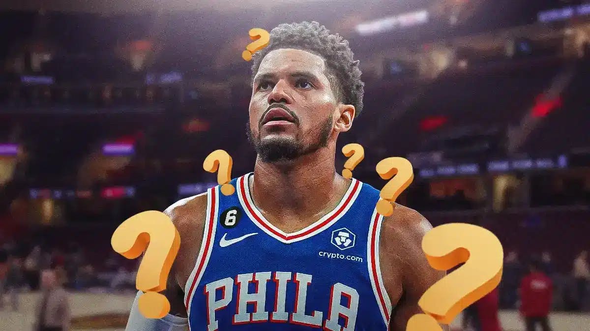 76ers' Tobias Harris surrounded by question marks