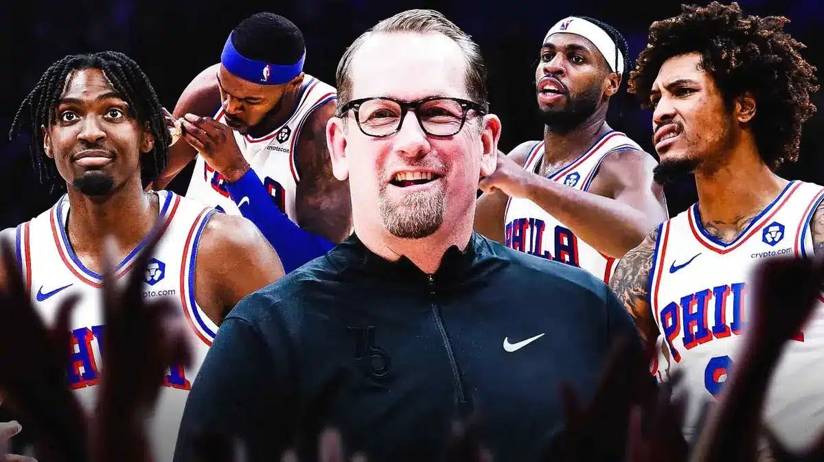 76ers' Tyrese Maxey, Paul Reed, Buddy Hield, Kelly Oubre Jr and Nick Nurse