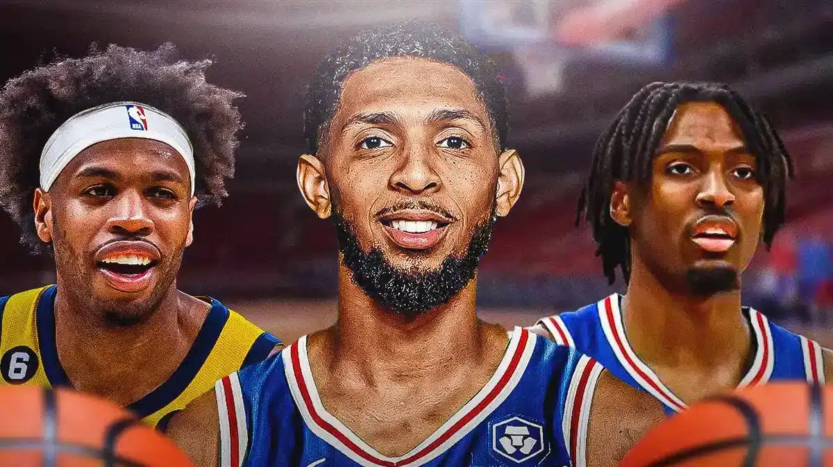 Buddy Hield and Cam Payne next to Tyrese Maxey [76ers]