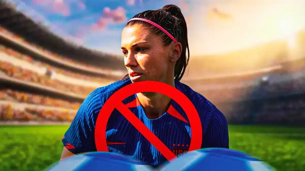 USWNT player Alex Morgan with a canceled/no symbol over her