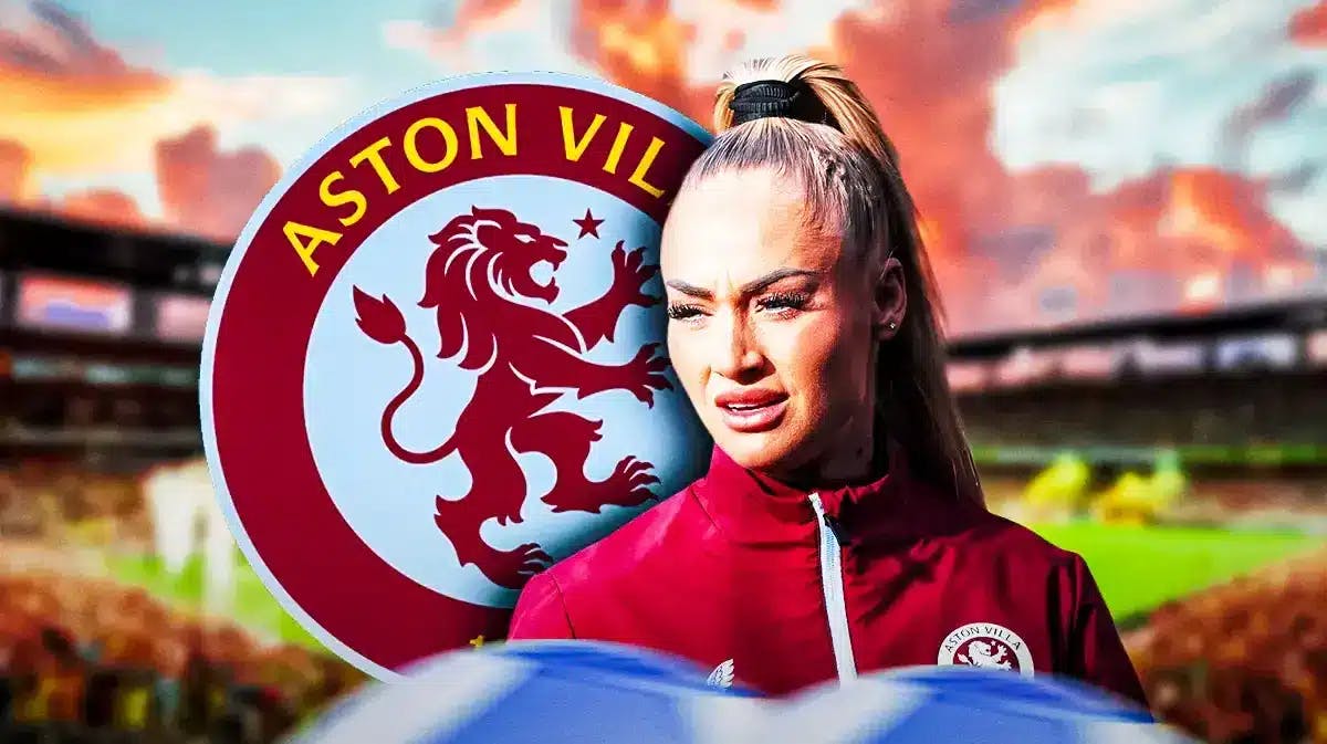 Alisha Lehmann with the Aston Villa logo in the sky