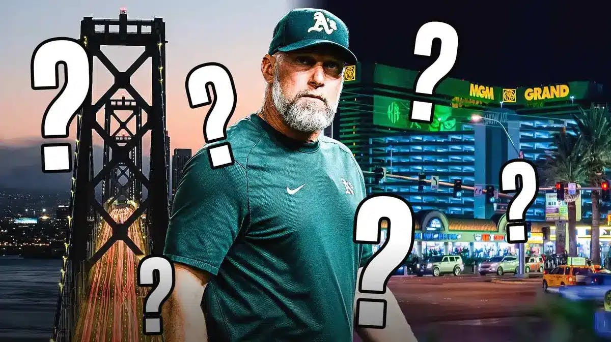 Athletics manager Mark Kotsay in between the Bay Bridge and the MGM