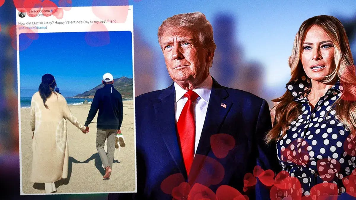 Pic of Barack Obama's Valentine's Day post to Michelle Obama, alongside a pic of Donald Trump and Melania Trump