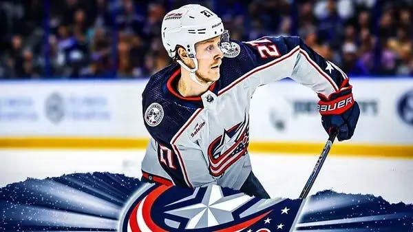 Adam Boqvist with the Blue Jackets at the NHL Trade Deadline.