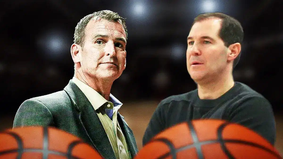 Baylor Athletic Director Mack Rhoades with Scott Drew (baylor basketball head coach) both looking serious