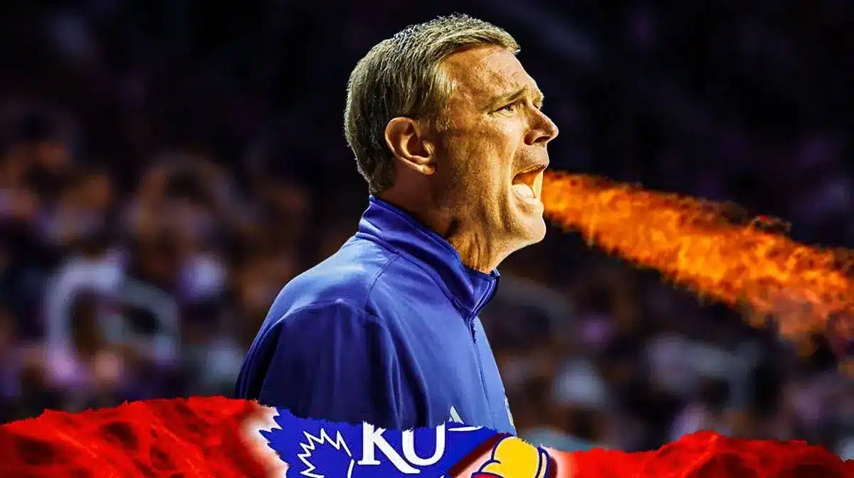 Bill Self (Kansas basketball head coach) with fire coming out his mouth